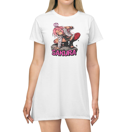Anime-Inspired T-Shirt Dress, Sakura Graphic Dress, Casual Summer Dress, Cute Gift for Fans, Comfortable Everyday Wear