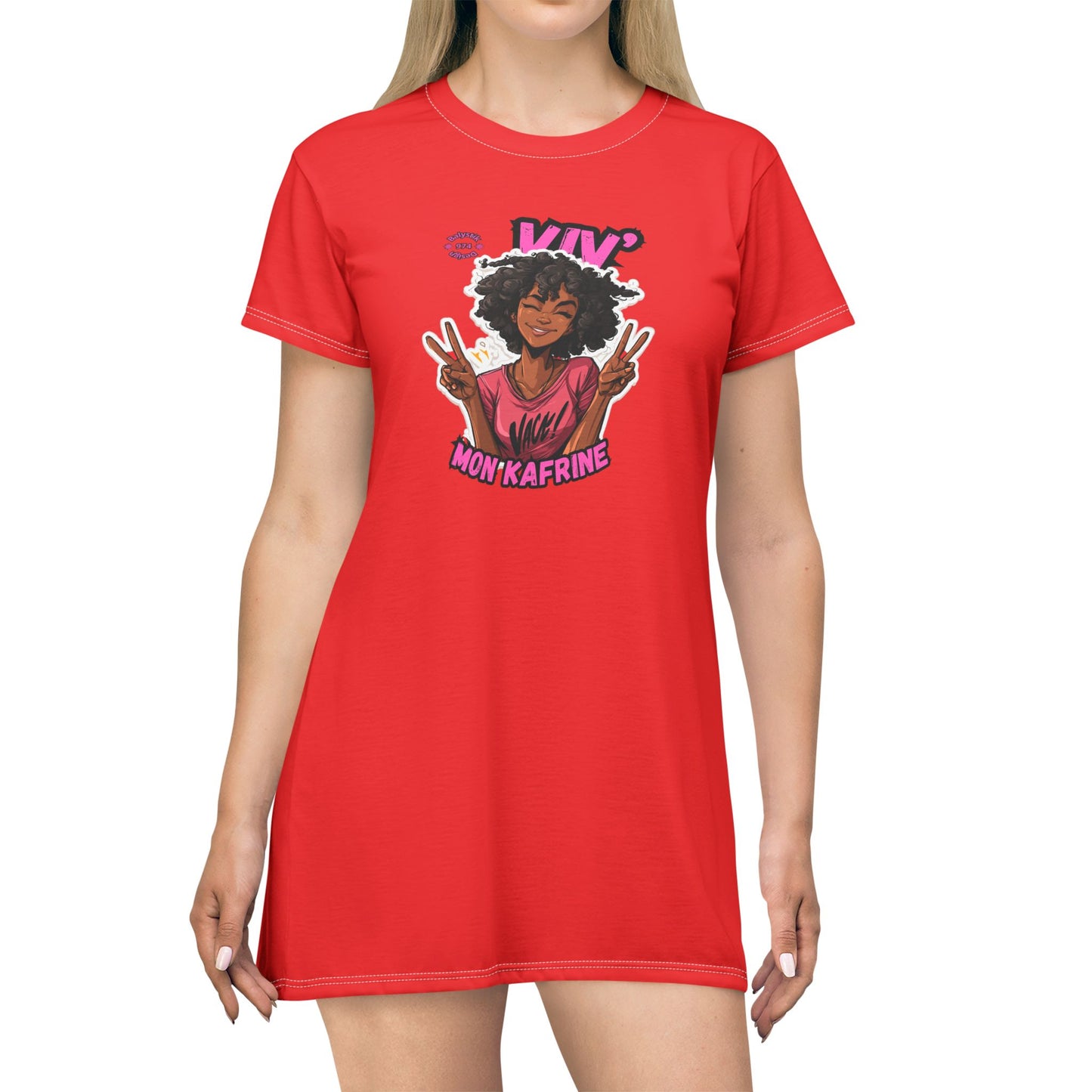 Vivacious Red T-Shirt Dress with Fun Design, Casual Dress, Summer Fashion, Gift for Her, Retro Style