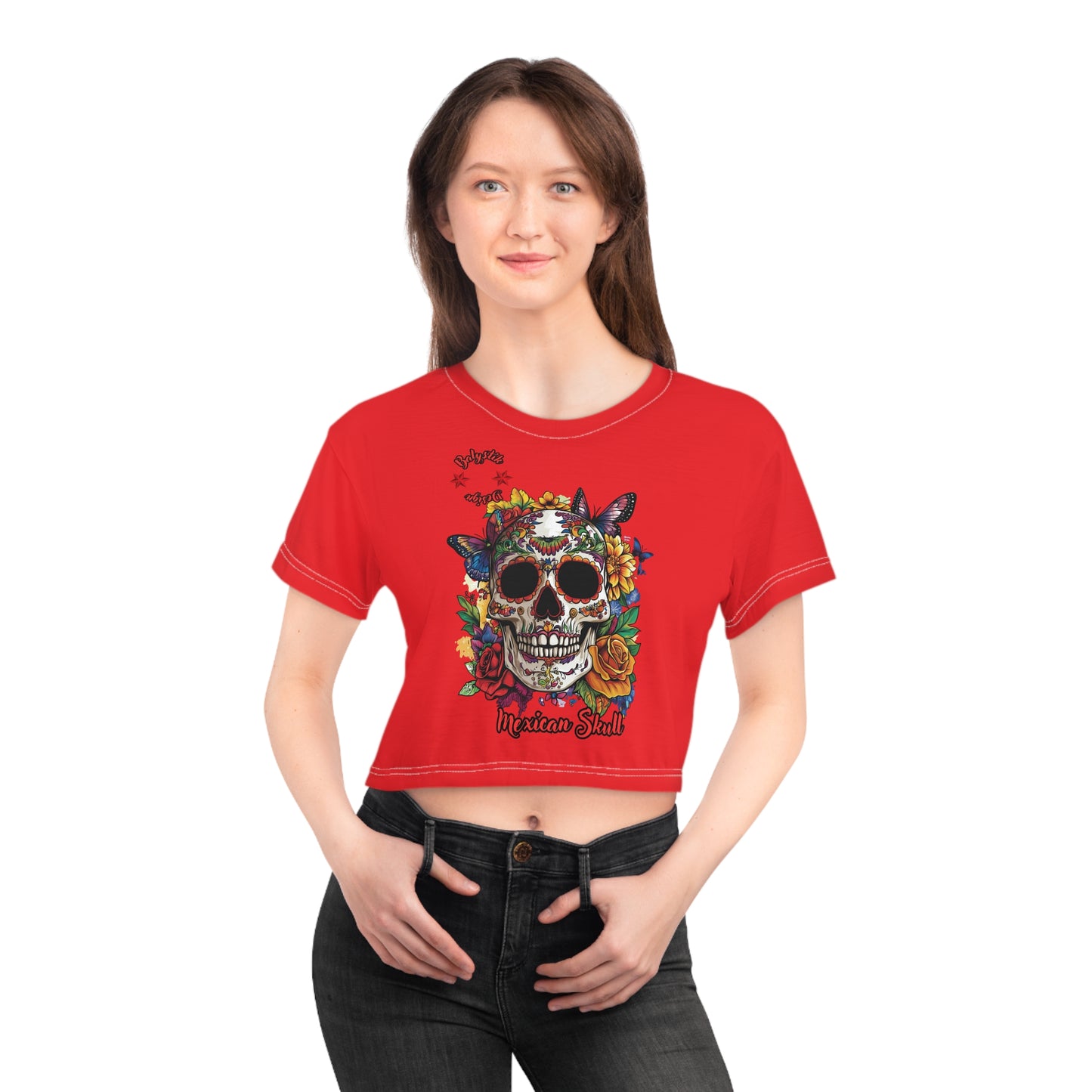 Mexican Skull Crop Tee, Festival Fashion Shirt, Day of the Dead Crop Top, Boho Chic Tee, Edgy Streetwear, Unique Gift Idea