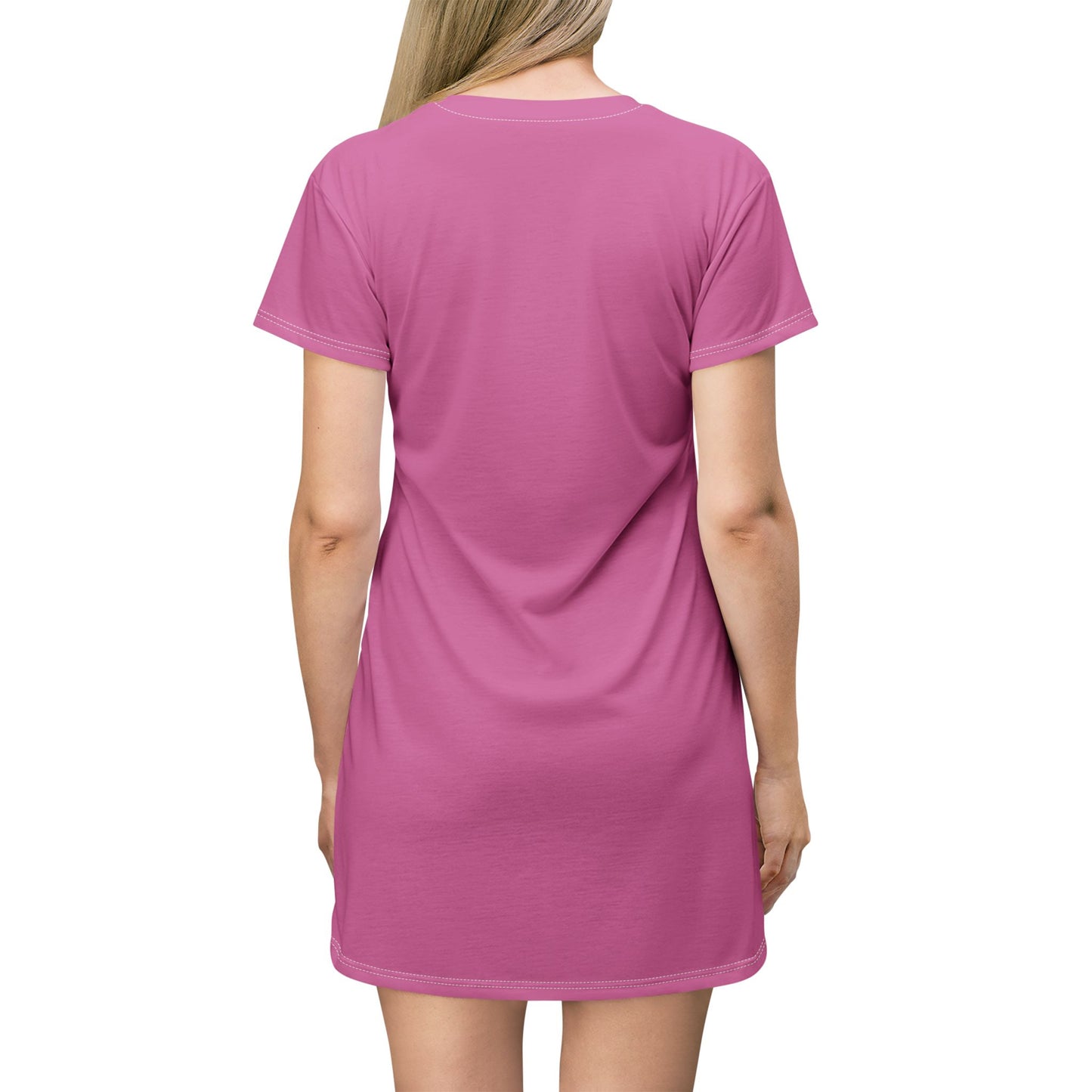 Miss Dewdew Pink T-Shirt Dress - Colorful Casual Wear for Everyday Fun