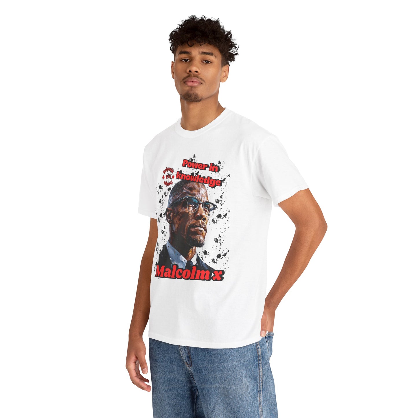 Malcolm X Inspired Unisex Heavy Cotton Tee, Power in Knowledge, Activist Shirt, Streetwear, Gift for Change Makers, Statement Tee
