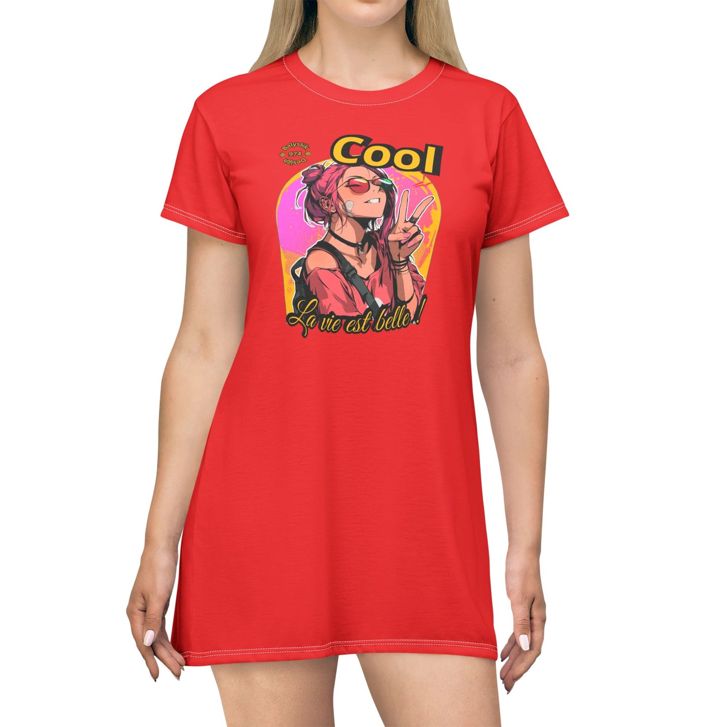 Cool Retro Graphic T-Shirt Dress, Vintage Style Dress, Casual Summer Dress, Stylish Everyday Wear, Gift for Her