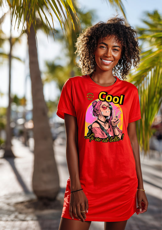 Cool Retro Graphic T-Shirt Dress, Vintage Style Dress, Casual Summer Dress, Stylish Everyday Wear, Gift for Her