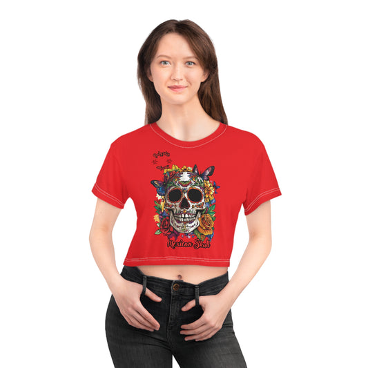 Mexican Skull Crop Tee, Festival Fashion Shirt, Day of the Dead Crop Top, Boho Chic Tee, Edgy Streetwear, Unique Gift Idea