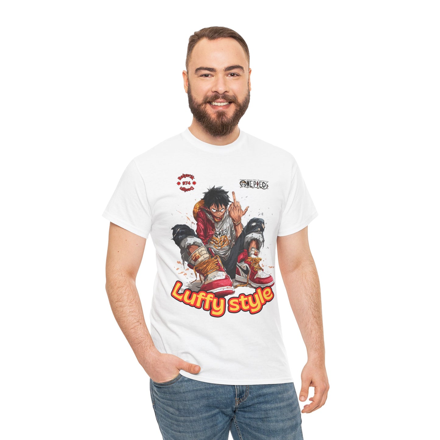 Luffy Style Unisex Heavy Cotton Tee, Streetwear Shirt, Anime T-Shirt, Graphic Tee for Fans, Casual Wear, Gift for Anime Lovers