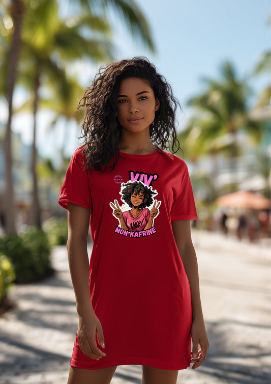 Vivacious Red T-Shirt Dress with Fun Design, Casual Dress, Summer Fashion, Gift for Her, Retro Style