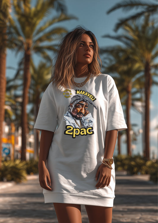 2Pac-Inspired T-Shirt Dress, Casual Streetwear, Hip-Hop Fashion, Perfect for Music Lovers, Summer Outfits, Graphic Dress